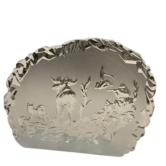Nybro Sweden Crystal Glass Paperweight Sculpture Crystal Wildlife Scene Decor